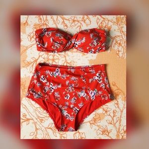 Roxy Red Floral Bikini Swim Wear